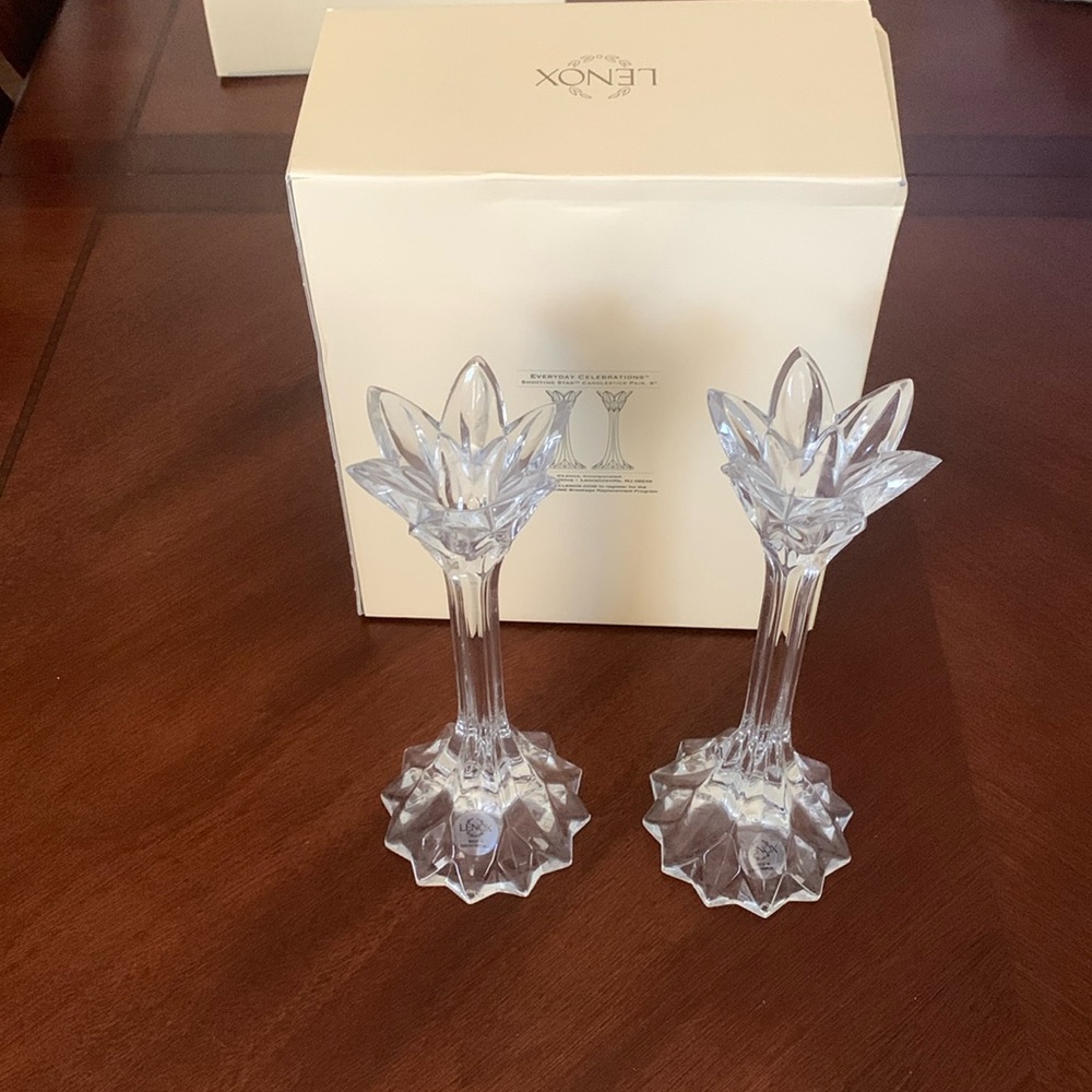 Gently used twice Lenox everyday celebrations shooting star candlesticks 9”